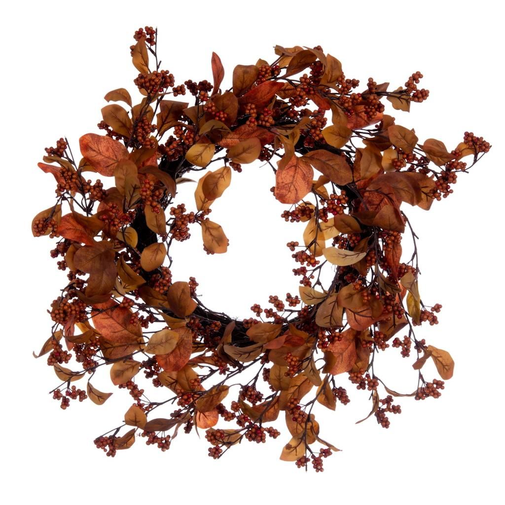 22" Artificial Orange Leaf Berry Unlit Wreath 1