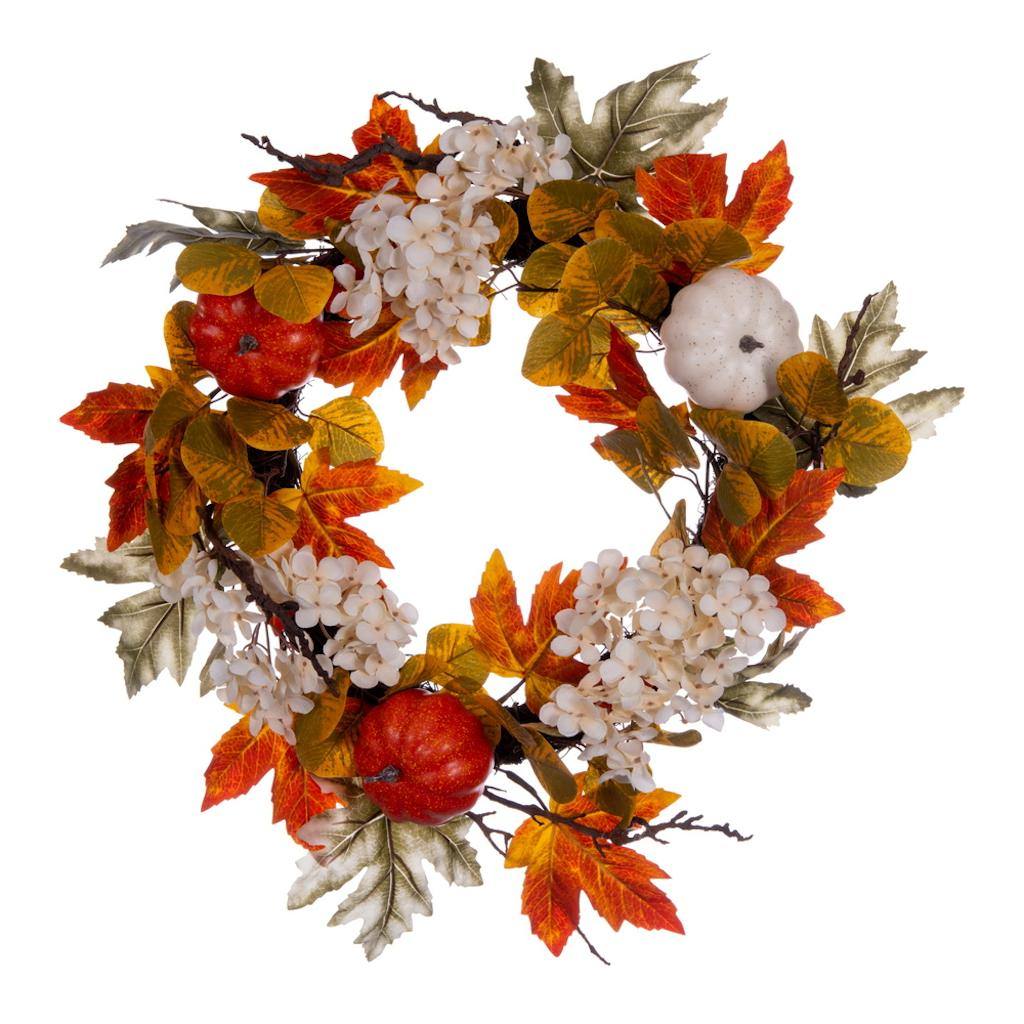 22" Artificial Fall/Pumpkin Hydrangea Wreath 1