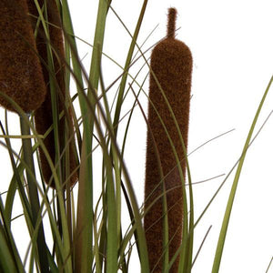 48" Artificial Brown Cattail Grass in Iron Pot 3