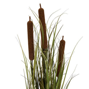 48" Artificial Brown Cattail Grass in Iron Pot 4