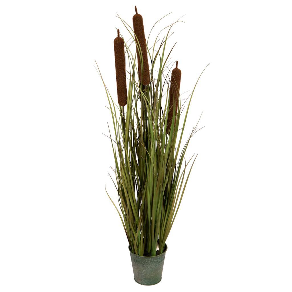 48" Artificial Brown Cattail Grass in Iron Pot 1