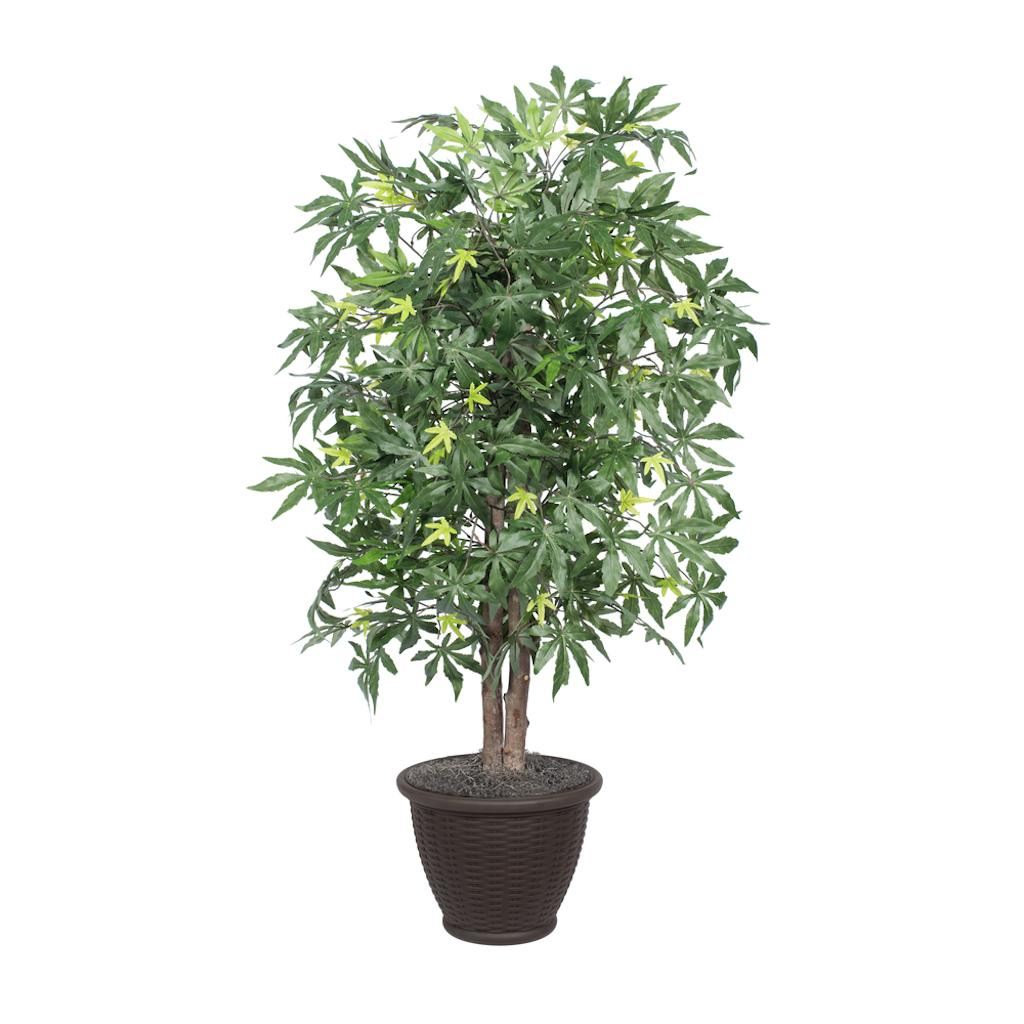 4' Artificial Green Japanese Maple Artificial Bush in Brown Container 1