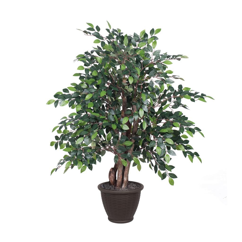 4' Artificial Green Mini Ficus Extra Full Bush in Brown Container 1