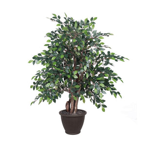 4' Artificial Green Mini Ficus Extra Full Bush in Brown Container 1