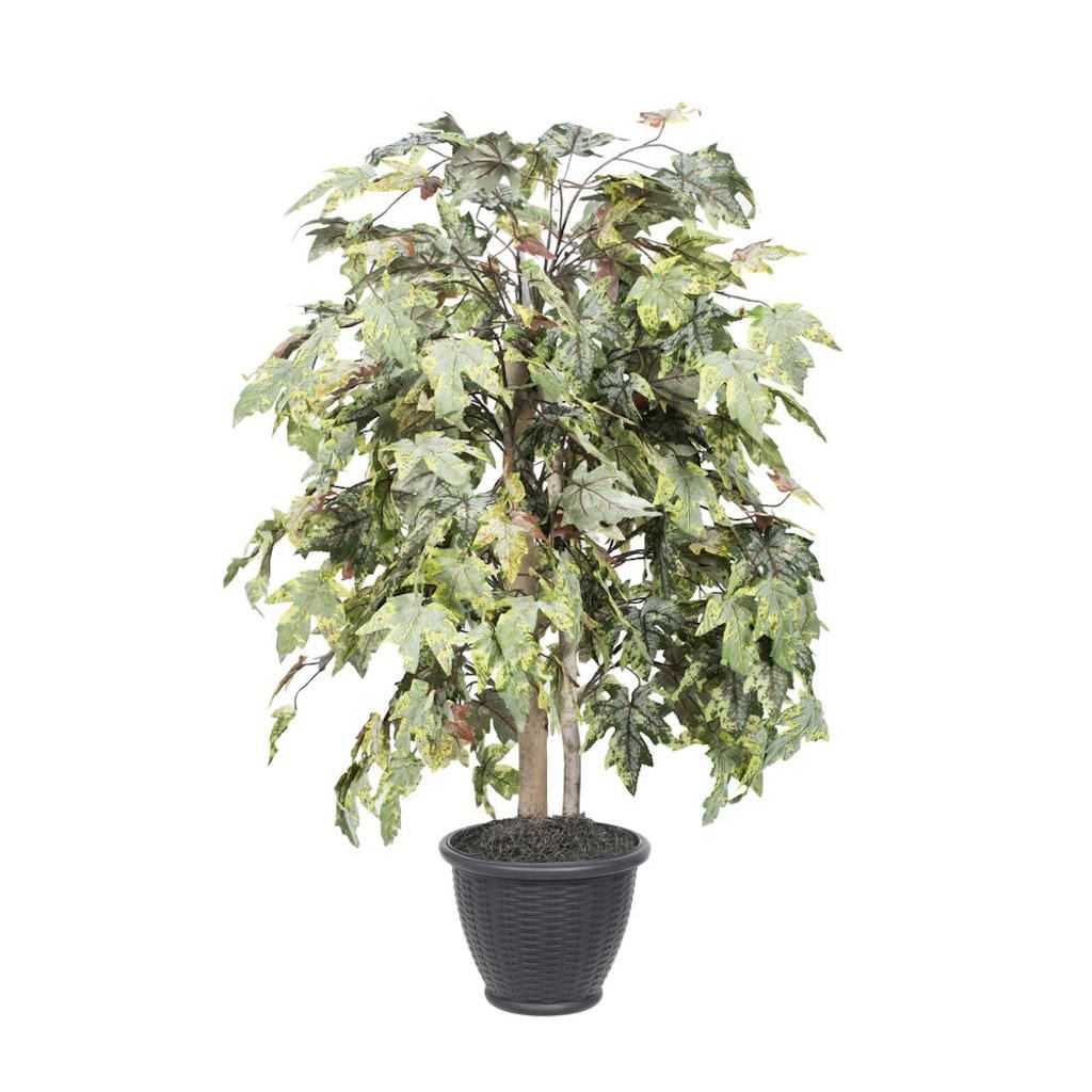 4' Artificial Green Frosted Maple Artificial Bush in Gray Container 1