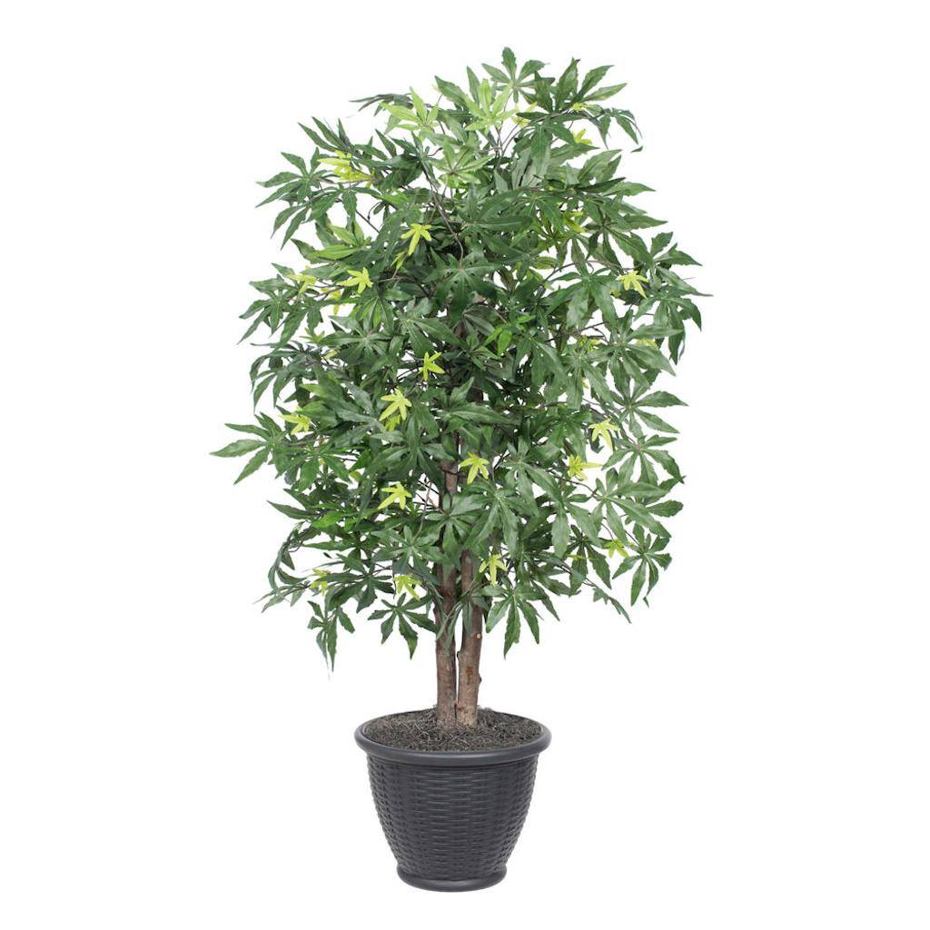 4' Artificial Green Japanese Maple Bush in Gray Container 1
