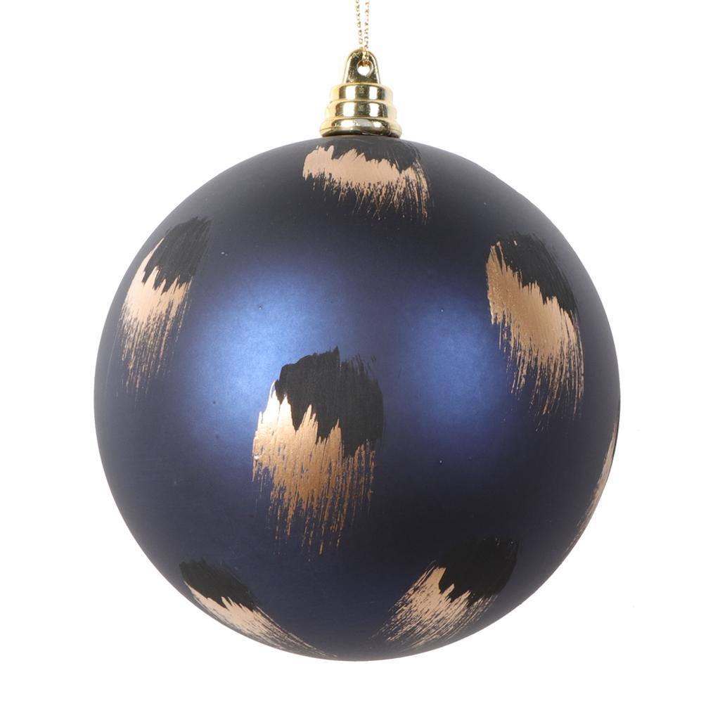 4" Midnight Blue Gold and Black Brush Strokes Ball Ornament (4 pack) 1