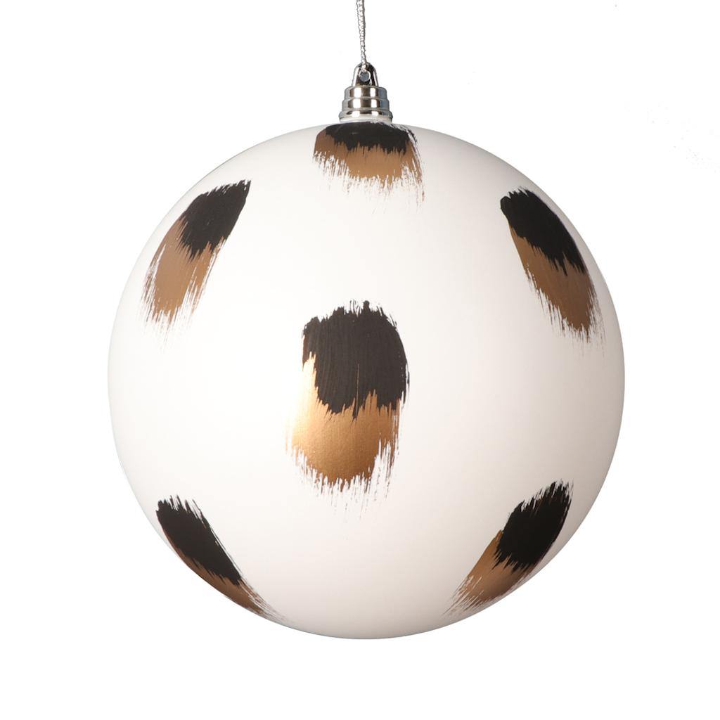 6" White Gold and Black Brush Strokes Ball Ornament (2 pack) 1