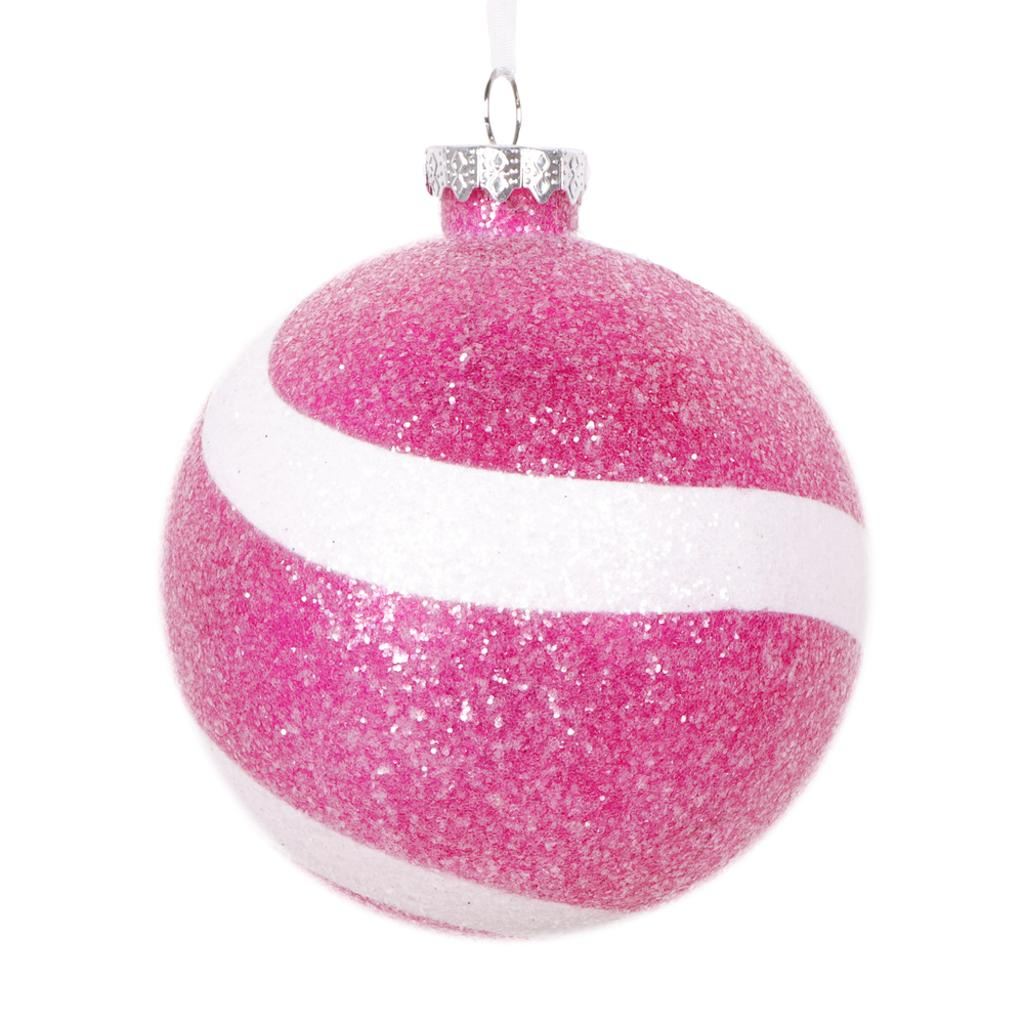 4" Fuchsia White Swirl Sugar Glitter Ball Ornament (4 pack) 1