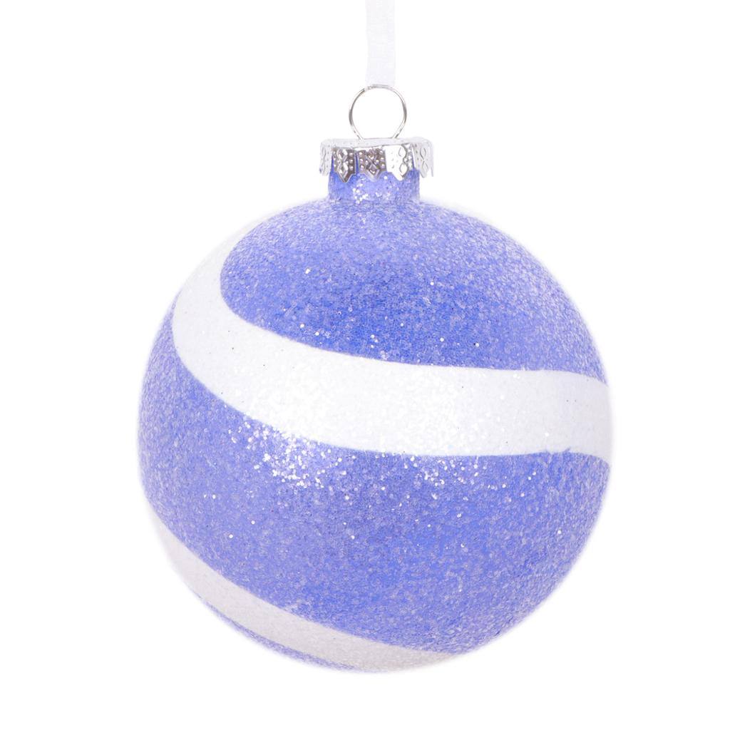 4" Purple White Swirl Sugar Glitter Ball Ornament (4 pack) 1