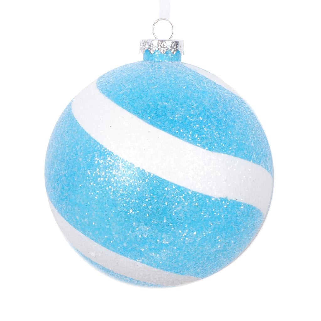 4.75" Light Blue White Swirl Sugar Glitter Ball Ornament (3 Pack) 1