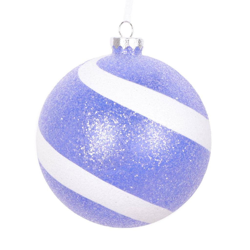4.75" Purple / White Plastic Sugar Glitter Swirl Ball Ornament (3 pack) 1