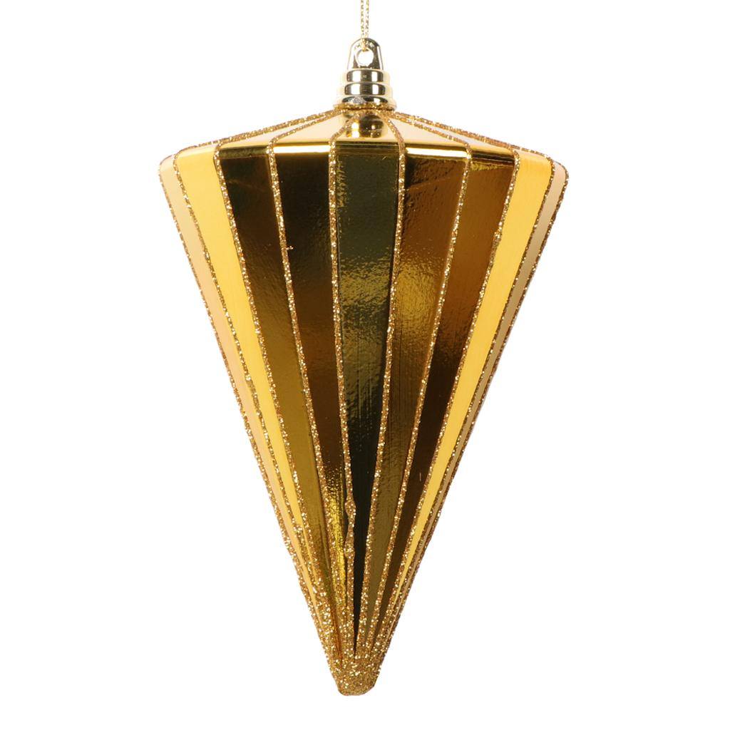 6" Shiny Antique Gold Cone Ornament (3 Pack) 1