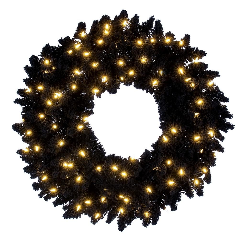 24" Artificial Flocked Black Fir Wreath 50 Dura-Lit® Warm White LED Lights 1