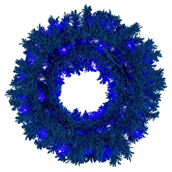 24" Artificial Flocked Turquoise Fir Wreath 50 Dura-Lit® Turquoise LED Lights 3