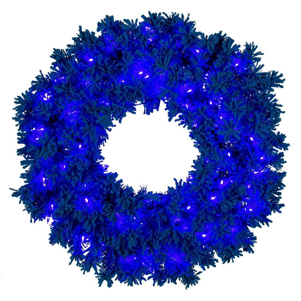 24" Artificial Flocked Turquoise Fir Wreath 50 Dura-Lit® Turquoise LED Lights 1