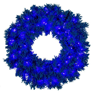 24" Artificial Flocked Turquoise Fir Wreath 50 Dura-Lit® Turquoise LED Lights 1