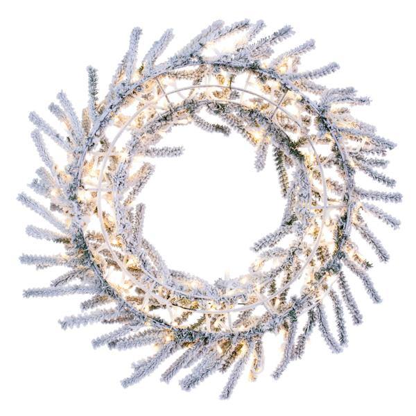 30" Artificial Flocked Pistol Pine Wreath 200 Warm White LED Lights 4