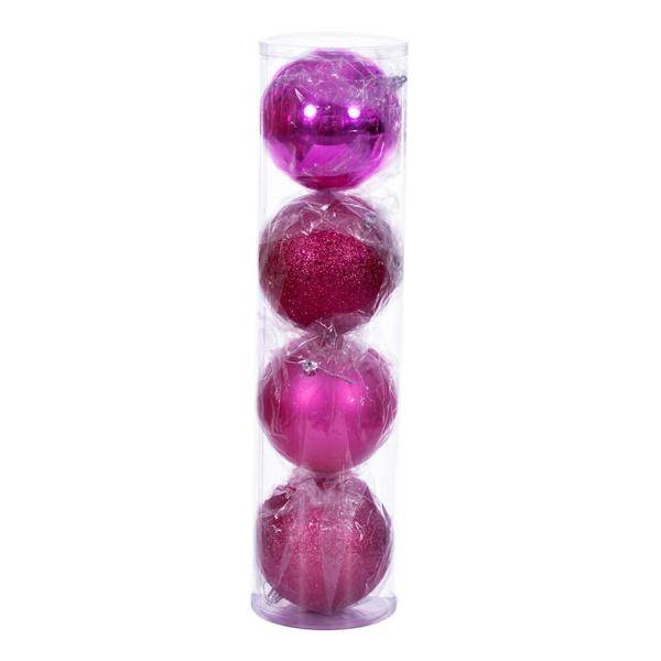 4.75" Hot Pink 4 Finish Ornaments (4 Pack) 2