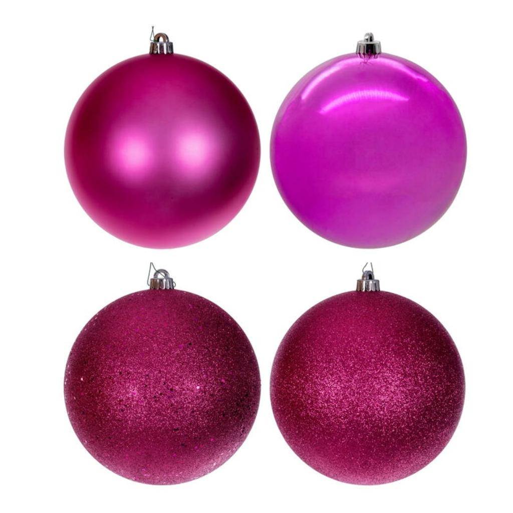 6" Hot Pink Matte Shiny Glitter and Sequin Ball Ornament (4 pack) 1