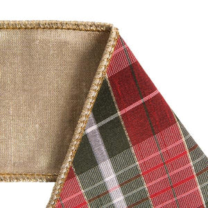 2.5"x15' Grey / Red / Gold Plaid Ribbon 2