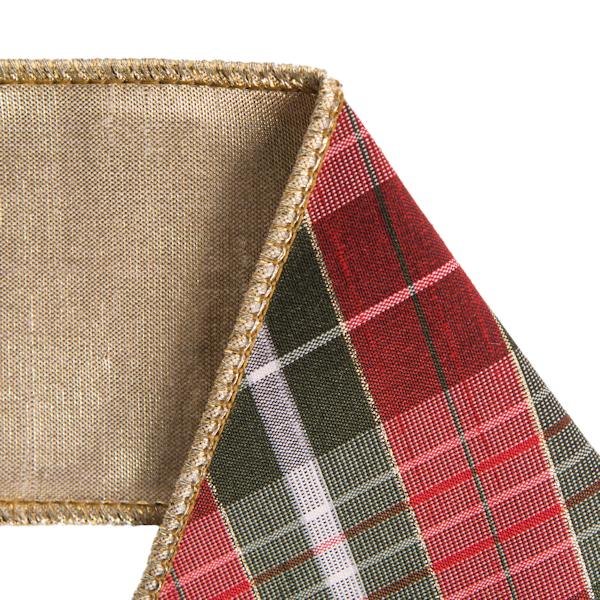 2.5"x15' Grey / Red / Gold Plaid Ribbon 2