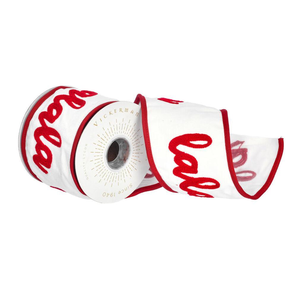 4" x 15' White Tri Color Embroidery Branch Living Ribbon 1