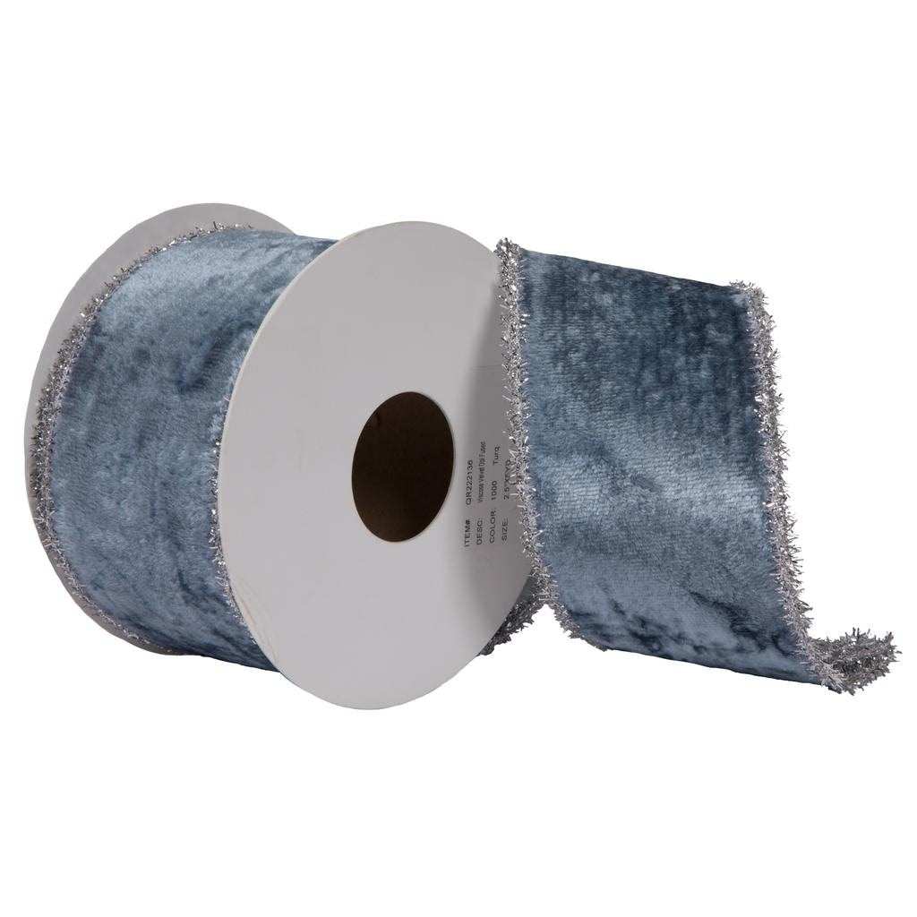 2.5"x15' Turquoise Viscose Velvet Ribbon 1