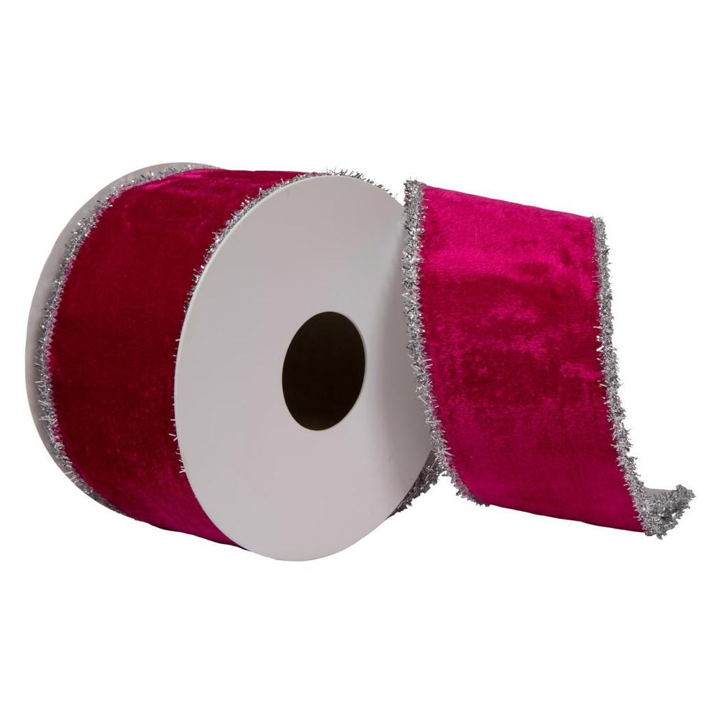 2.5"x15' Fushia / Silver Viscose Velvet Ribbon 1