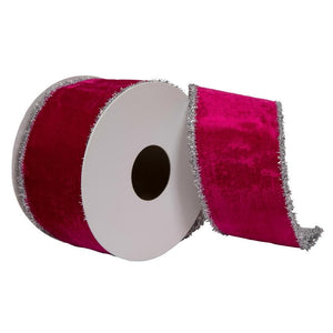 2.5"x15' Fushia / Silver Viscose Velvet Ribbon 1
