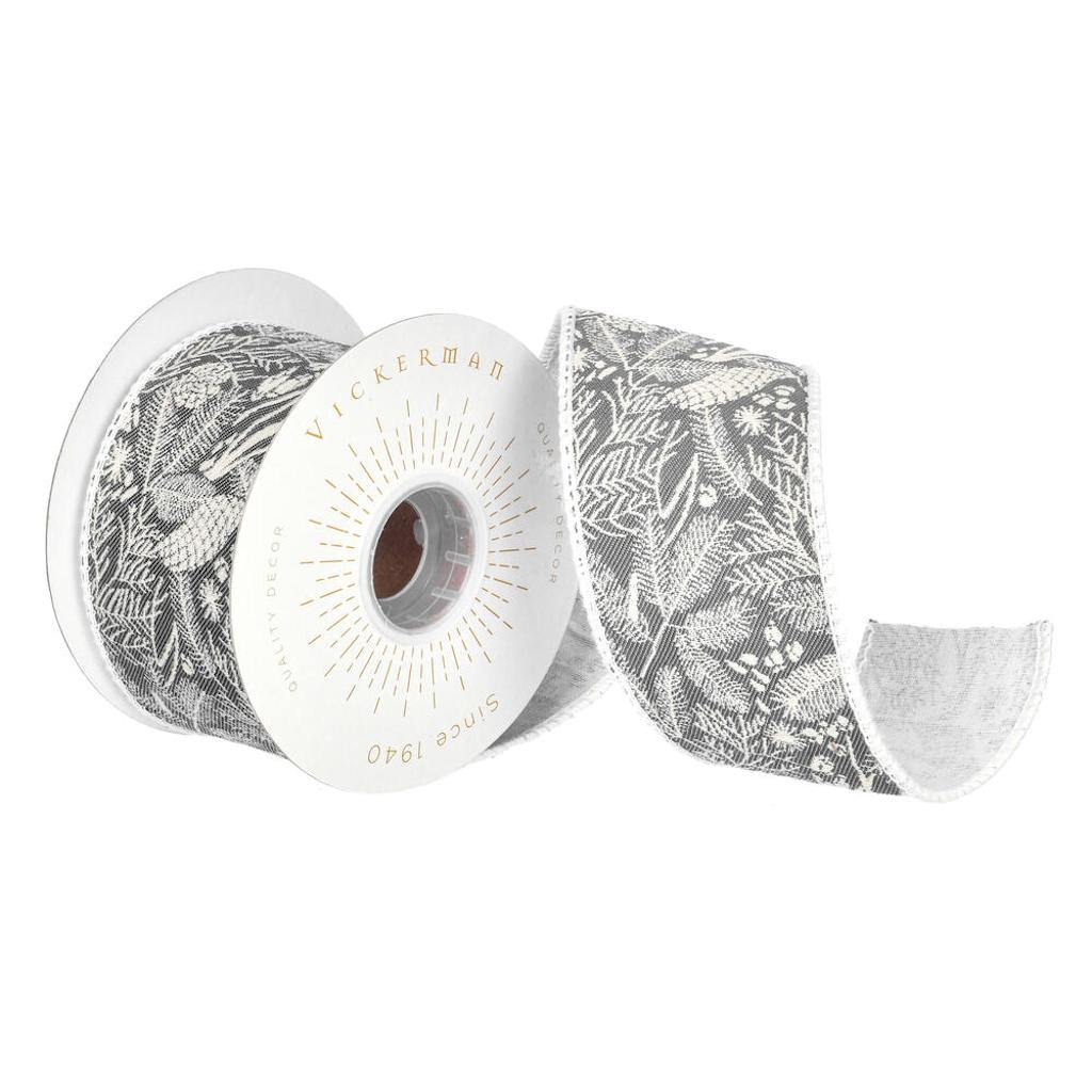 2.5" x 15' Gray Jairo Jacquard Ribbon 1