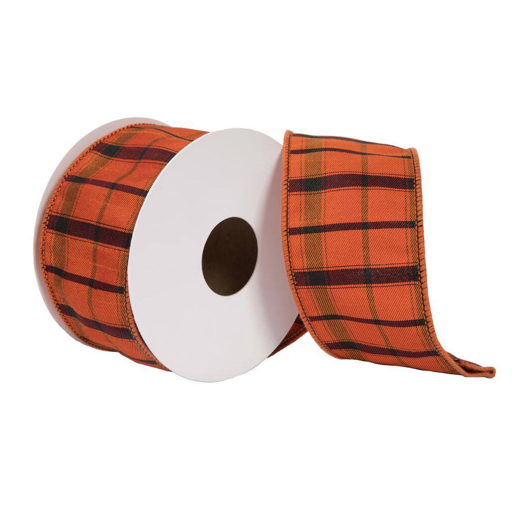 2.5"x30' Orange Dupion Plaid Ribbon 1