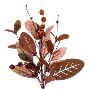 5' Artificial Light Brown Fall Berry and Wood Leaf Garland Unlit 2