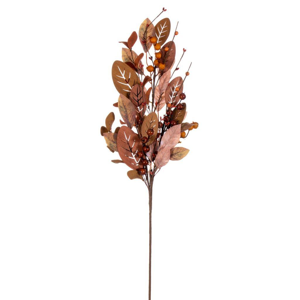 34" Artificial Light Brown Fall Berry/Wood Leaf Spray (2 Pack) 1