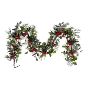 5' Artificial Green Holly Pine and Red Jingle Bell Garland Unlit 1