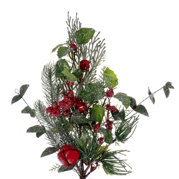 24" Artificial Green Holly Pine and Red Jingle Bells Wreath 2
