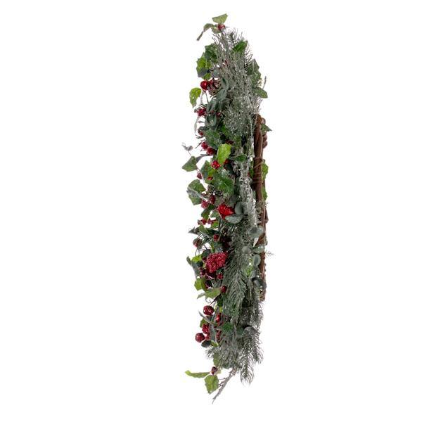 24" Artificial Green Holly Pine and Red Jingle Bells Wreath 3