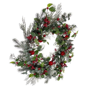 24" Artificial Green Holly Pine and Red Jingle Bells Wreath 5