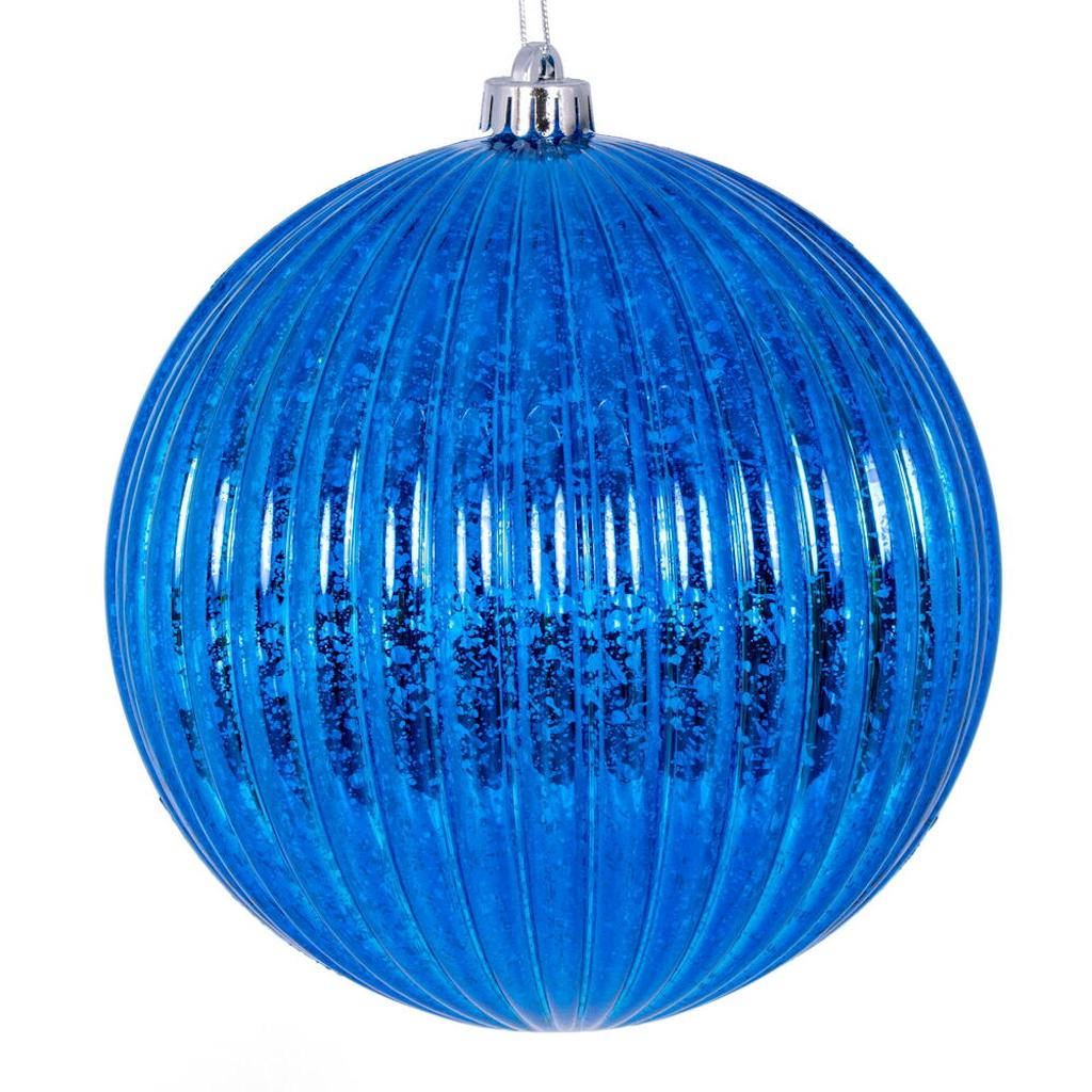 4" Blue Shiny Mercury Lined Ball Ornament (6 pack) 1