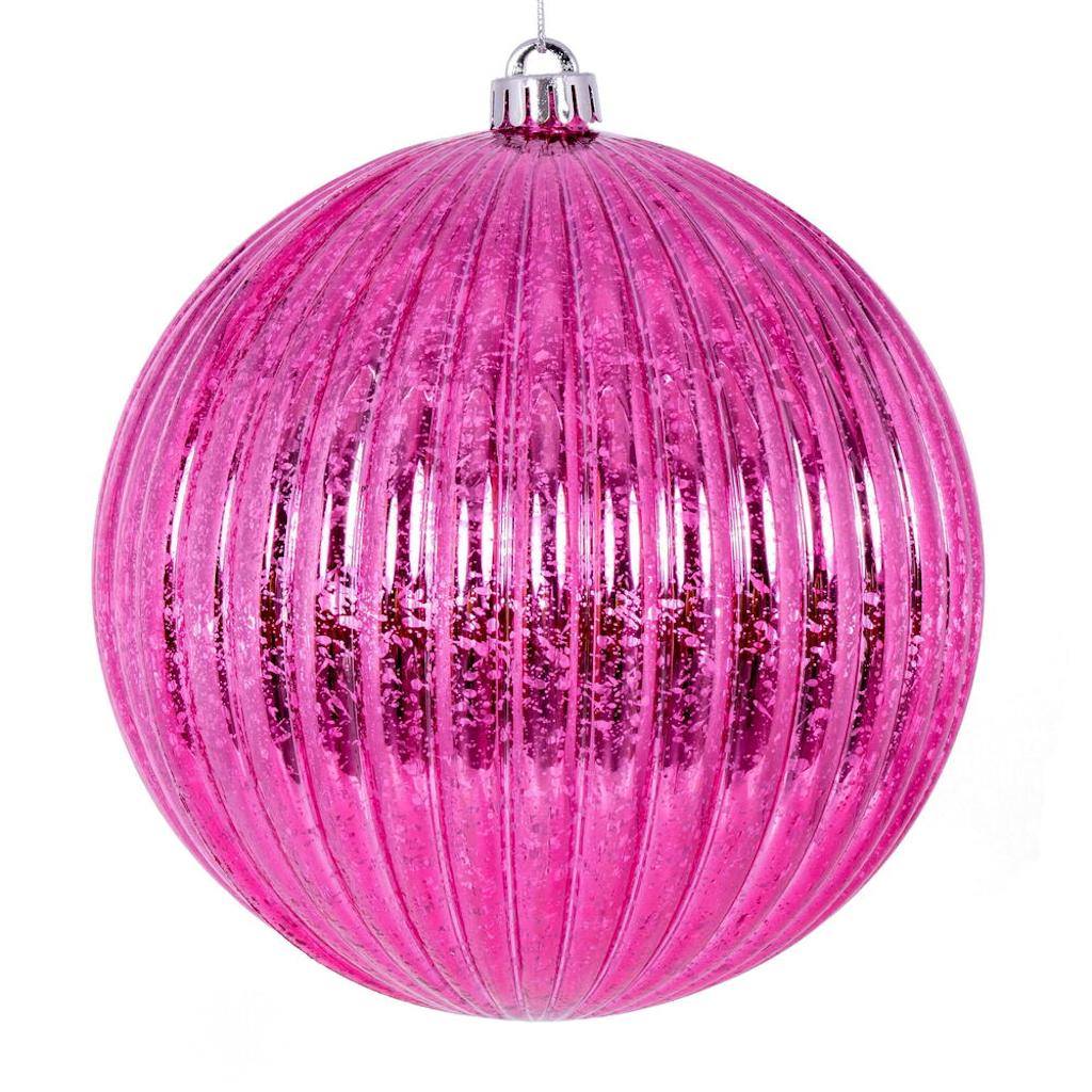 6" Pink Mercury Lined Ball Ornament (4 pack) 1