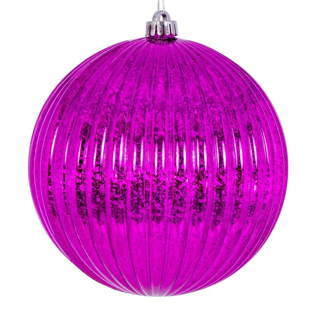 8" Fuchsia Shiny Mercury Lined Ball Ornament 1