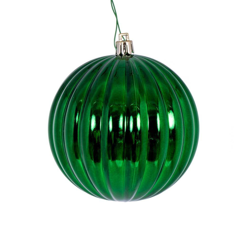 4" Green Shiny Lined Ball Ornament (6 pack) 1