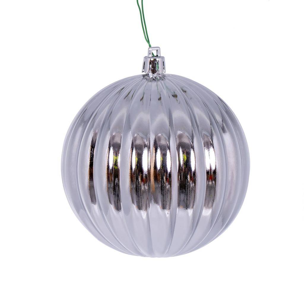 4" Silver Shiny Lined Ball Ornament (6 pack) 1