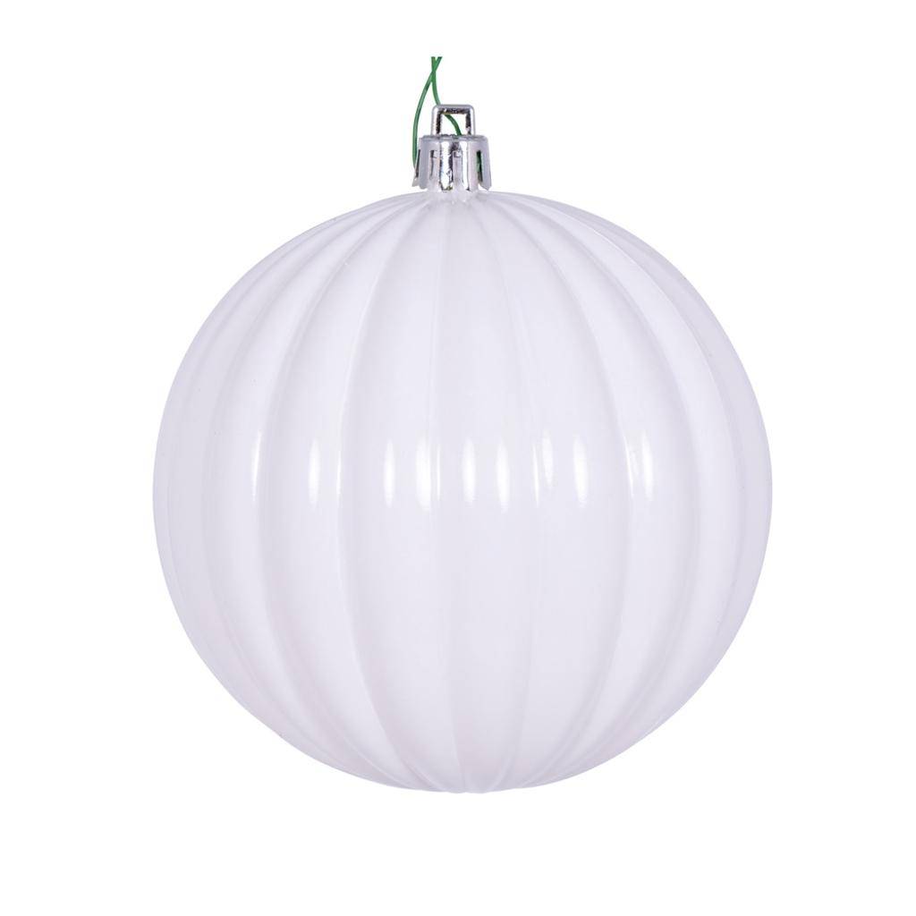 4" White Shiny Lined Ball Ornament (6 pack) 1