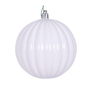 4" White Shiny Lined Ball Ornament (6 pack) 1