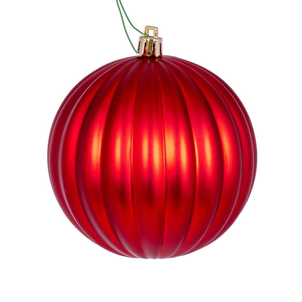 4" Red Matte Lined Ball Ornament (6 pack) 1