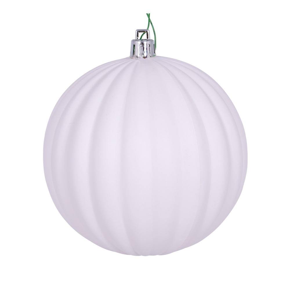 4" White Matte Lined Ball Ornament (6 pack) 1