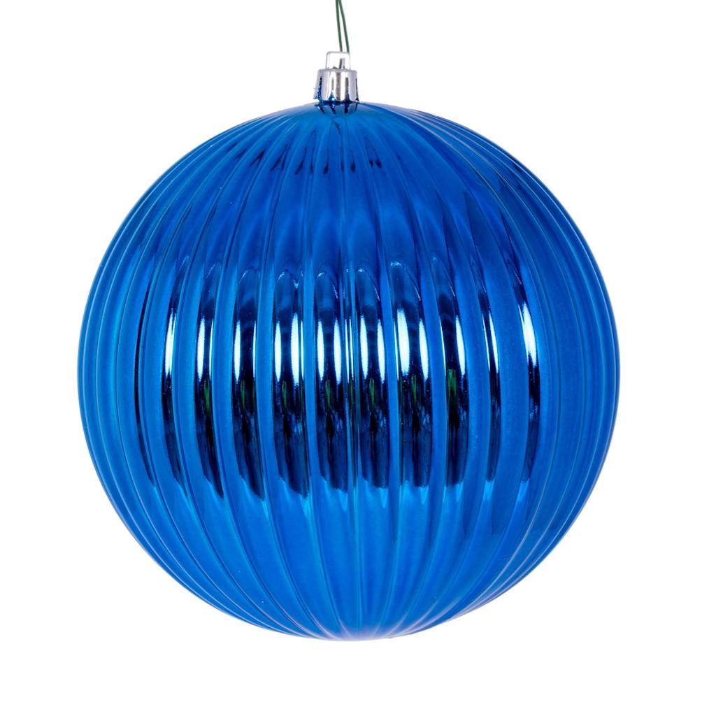 6" Blue Shiny Lined Ball Ornament (4 pack) 1
