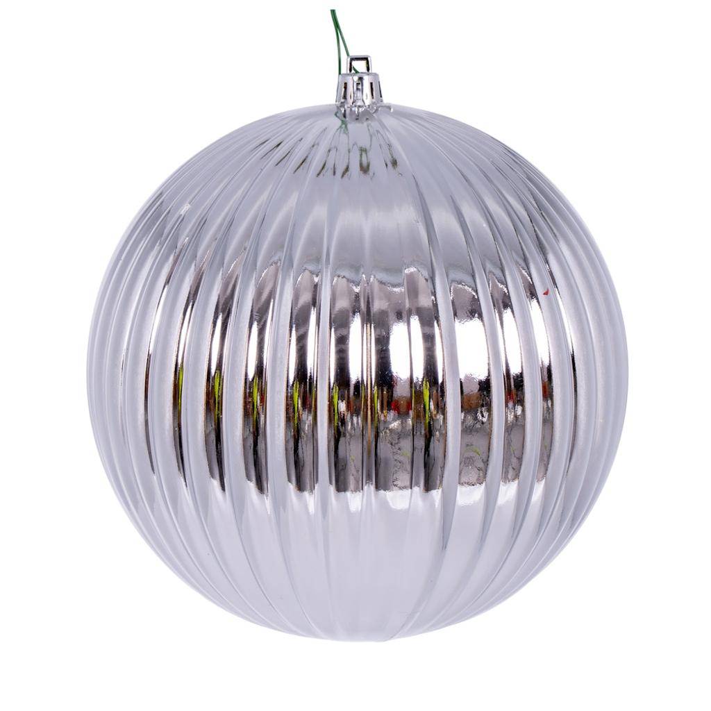 6" Silver Shiny Lined Ball Ornament (4 pack) 1