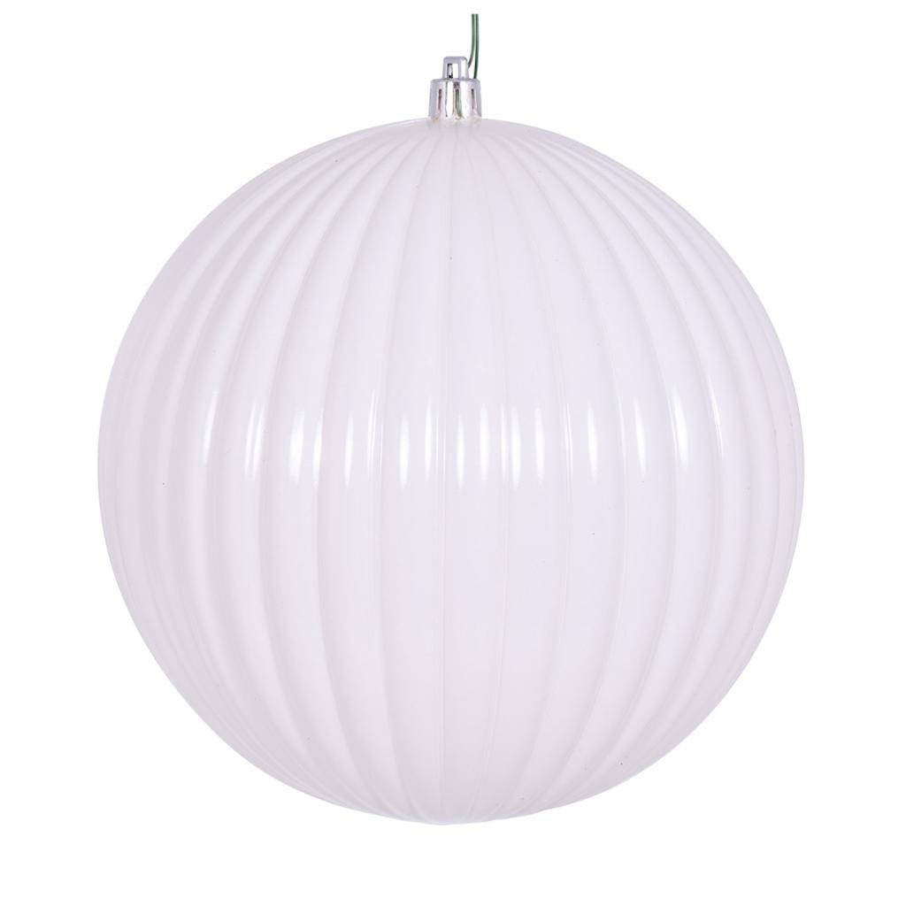 6" White Shiny Lined Ball Ornament (4 pack) 1
